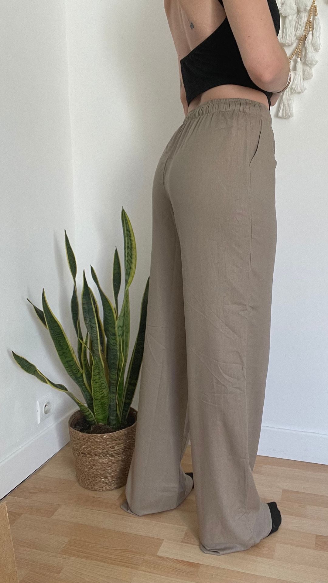 PANTALON LIN TAUPE EXTRA LONG