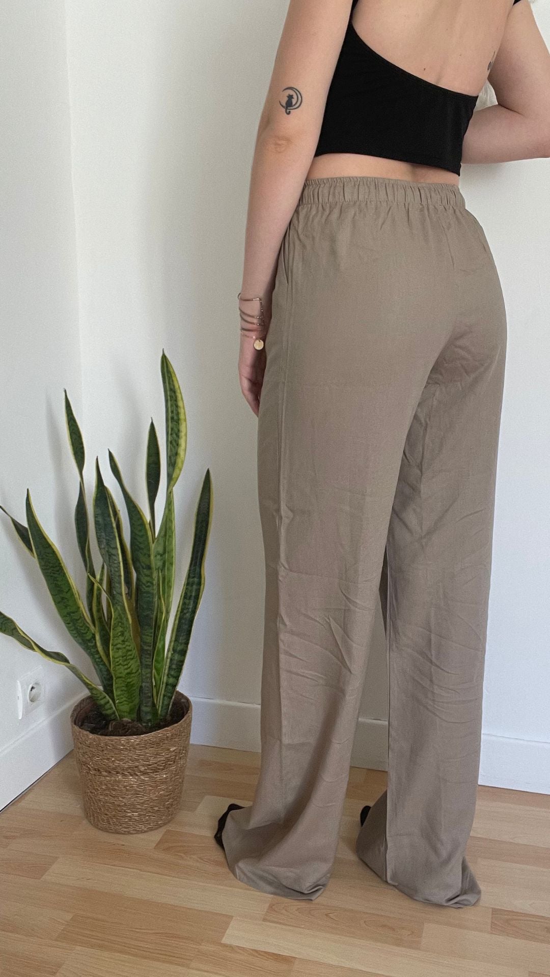 PANTALON LIN TAUPE EXTRA LONG