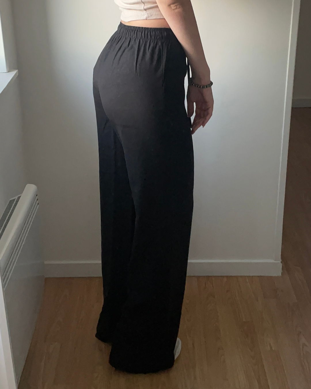 Pantalon en lin noir ultra long