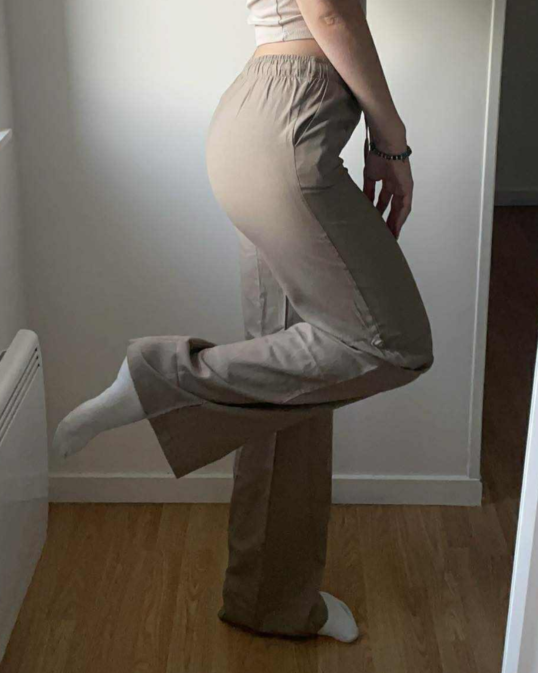 Pantalon en lin taupe ultra long