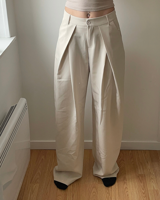Pantalon fluide crème ultra long