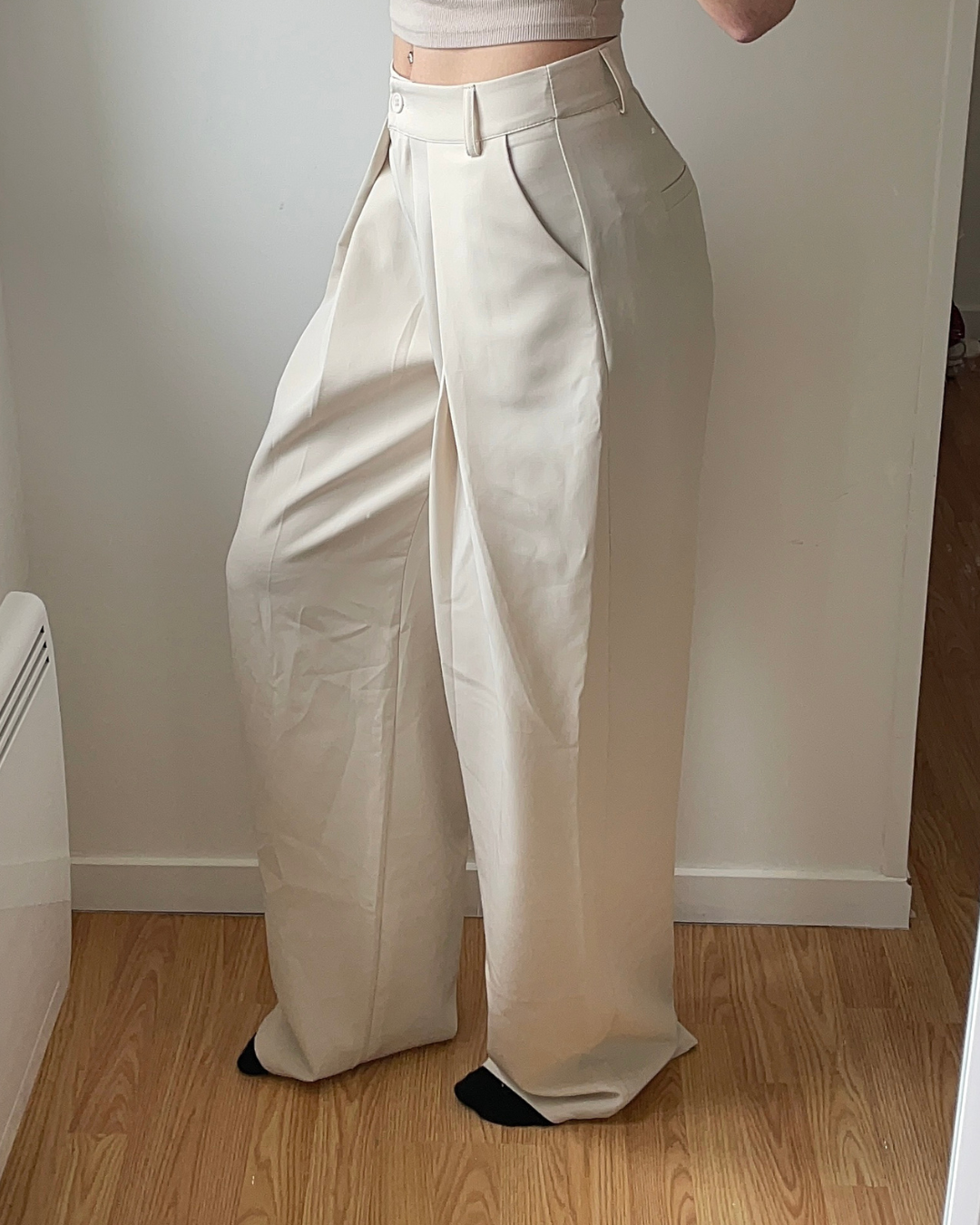 Pantalon fluide crème ultra long