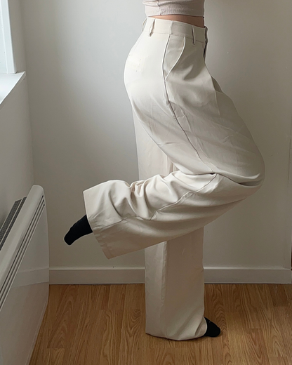 Pantalon fluide crème ultra long