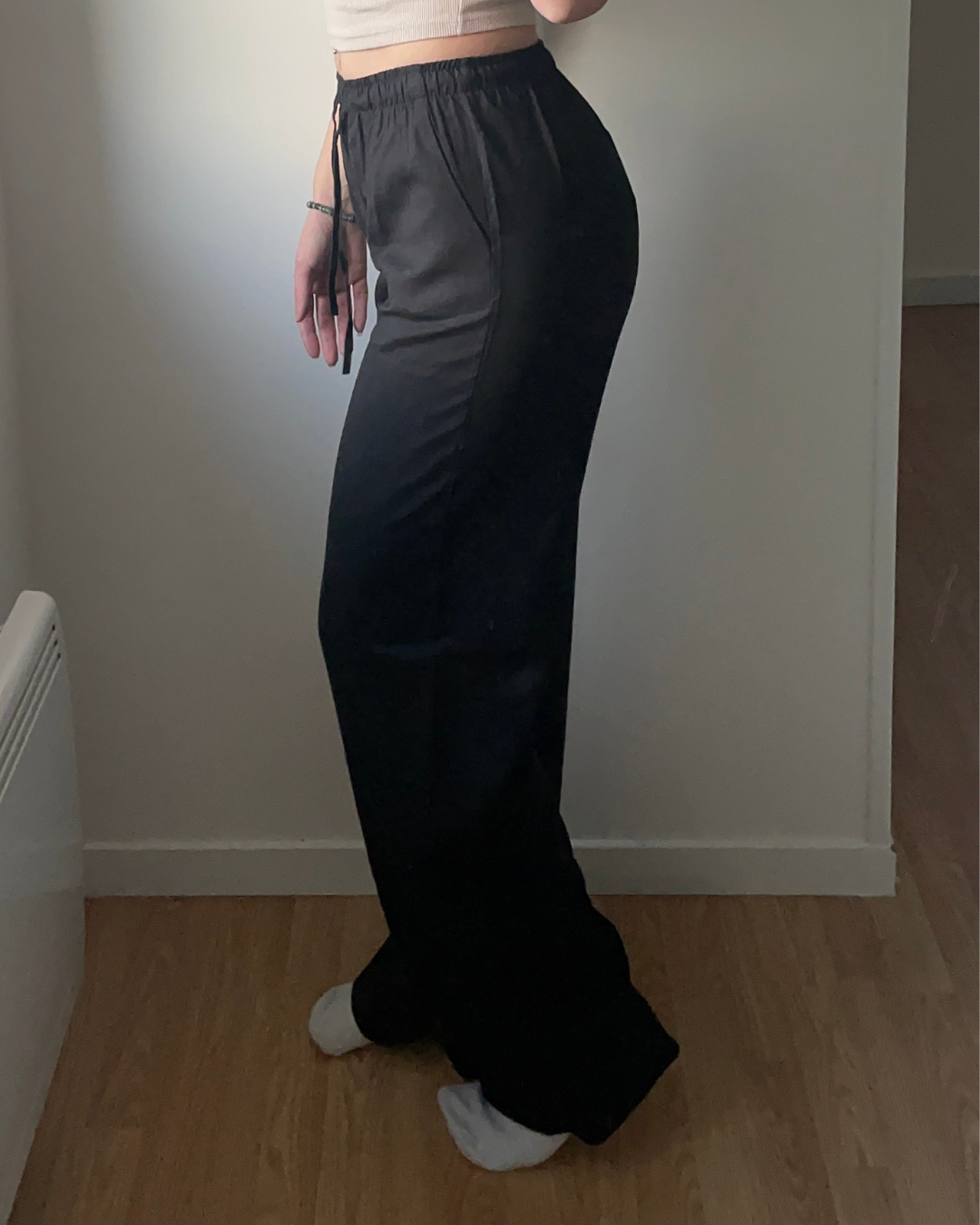 Pantalon en lin noir ultra long