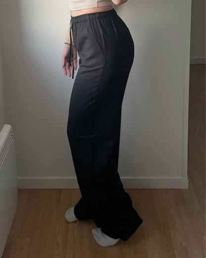 Pantalon en lin noir ultra long