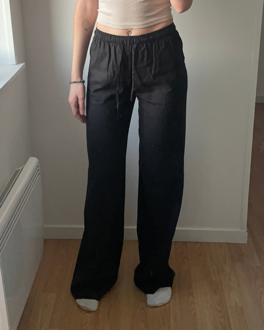 Pantalon en lin noir ultra long