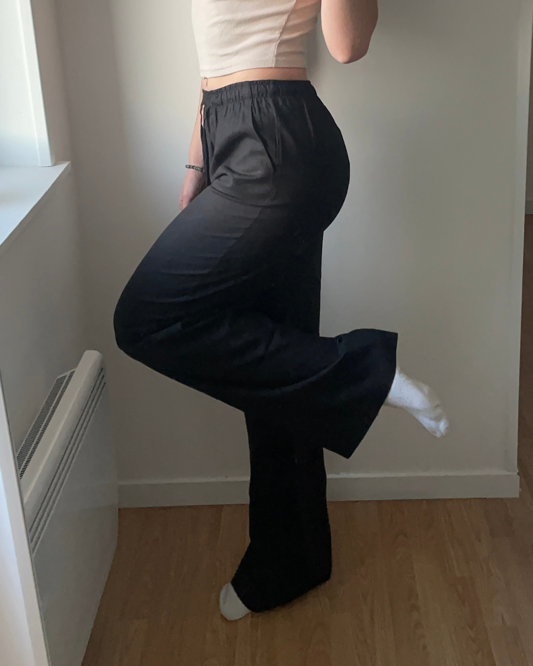 Pantalon en lin noir ultra long