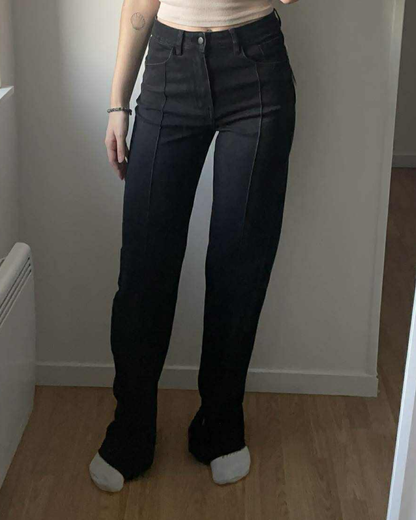 Jean ultra long noir ourlets