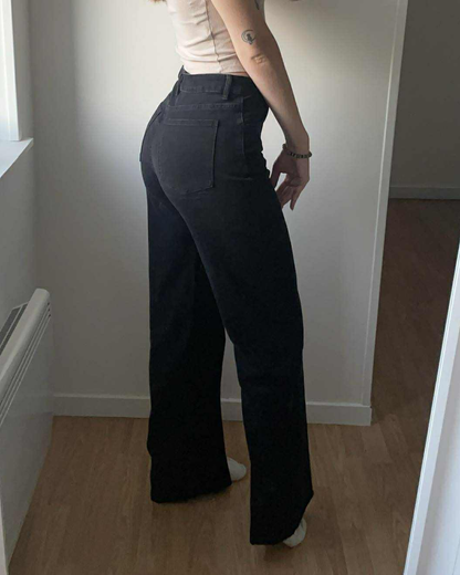 Jean ultra long noir ourlets