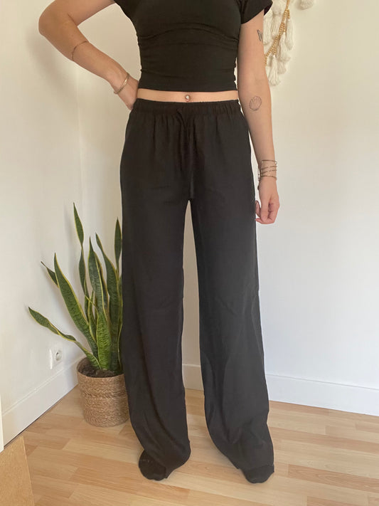 PANTALON LIN NOIR EXTRA LONG