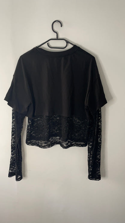 Crop top dentelle noir